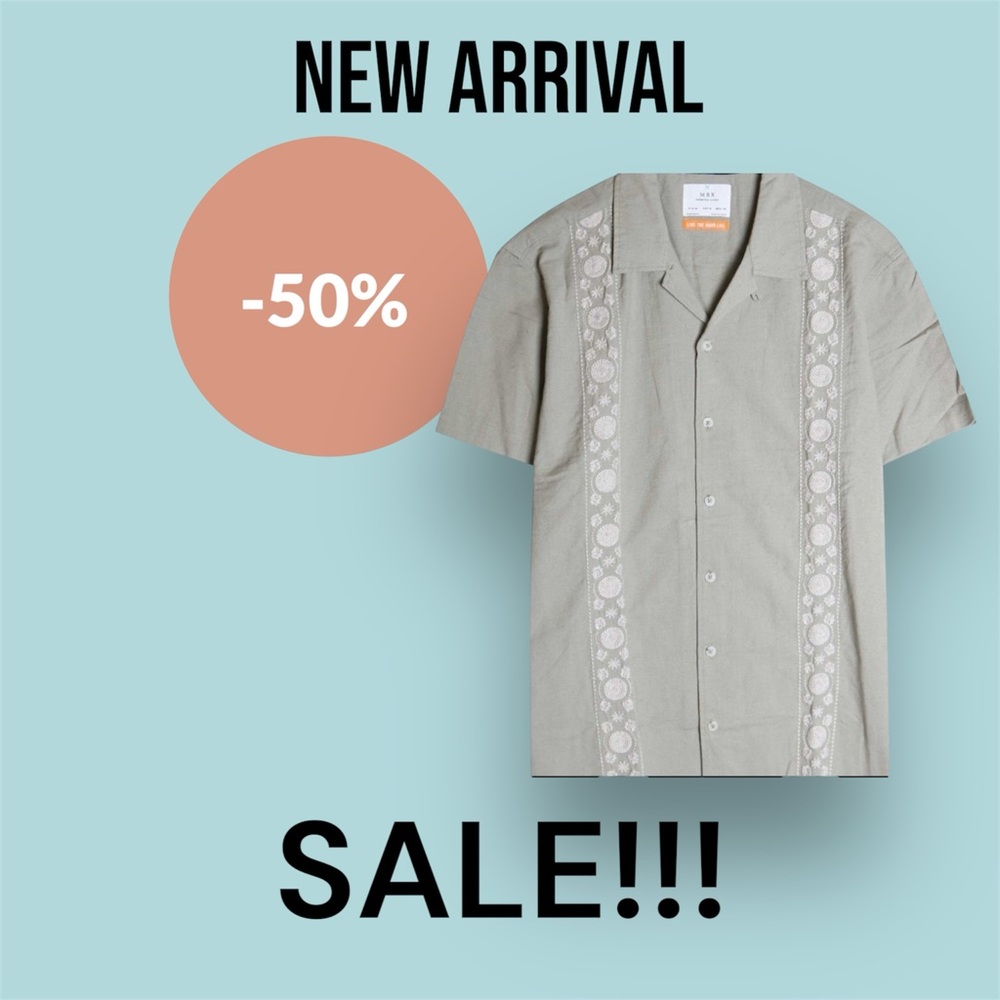 🏷️Men's Green Embroidered panels camp shirt